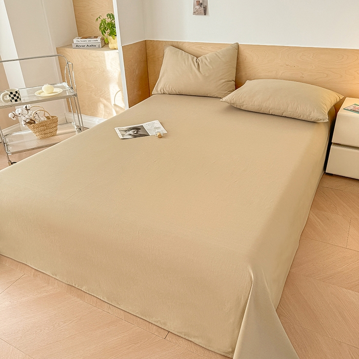 91家纺网 家纺一手货源 找家纺 晓时候 2025新款100%全棉色织水洗棉床单全棉床单纯棉床单 卡其