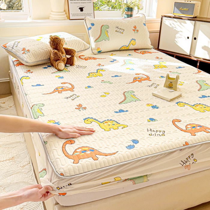 91家纺网 家纺一手货源 找家纺 富馨莱 2025新款A类凉感丝空气纤维凉席床笠款 小恐龙