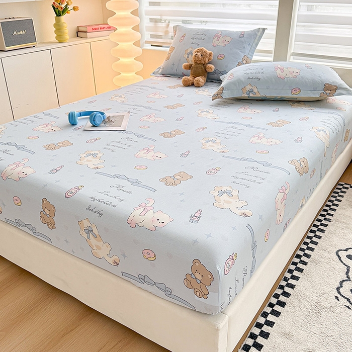 91家纺网 家纺一手货源 找家纺 2025新款12868全棉套件单品系列二单床笠 奶油阿布-蓝