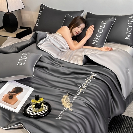 91家纺网 家纺一手货源 找家纺 （总）云棉坊2025新款水洗冰丝刺绣夏被四件套夏梦系列