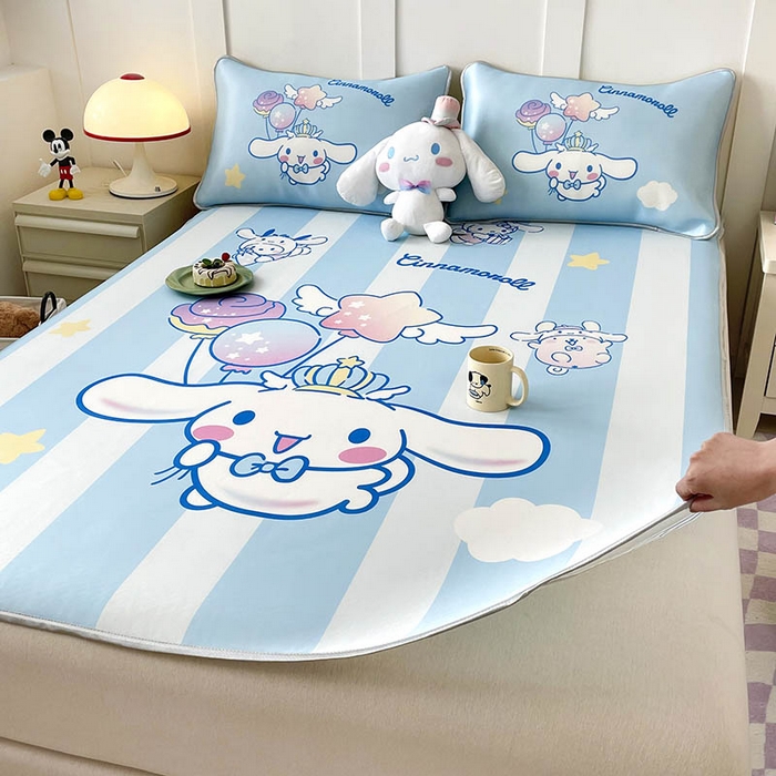 91家纺网 家纺一手货源 找家纺 米帛家纺 2025新款大版三丽鸥碳光冰丝软凉席绑带款 气球玉桂狗