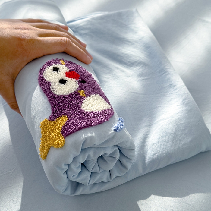 91家纺网 家纺一手货源 找家纺 曼谷家纺 2025新款软糯毛巾绣水洗棉床单床笠枕套纯色床单床笠枕套单品 茄子-天蓝