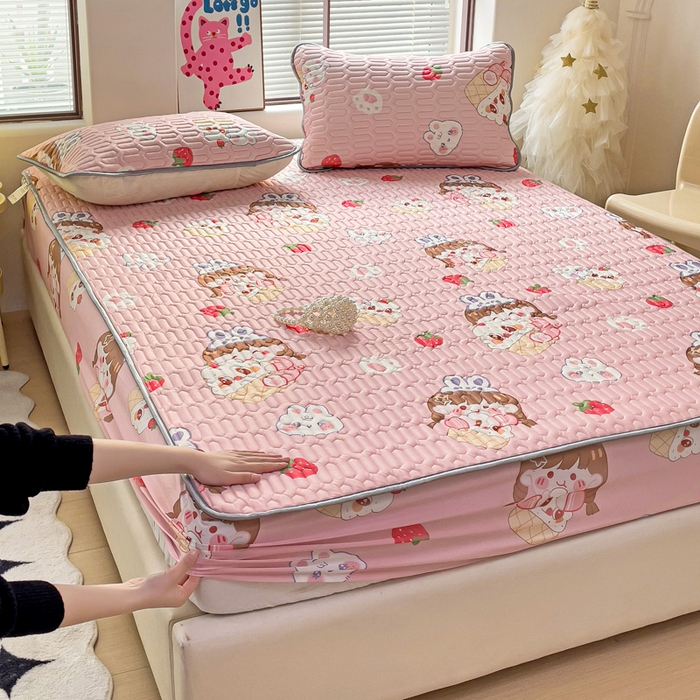 91家纺网 家纺一手货源 找家纺 富馨莱 2025新款A类凉感丝空气纤维凉席床笠款 萌萌女孩