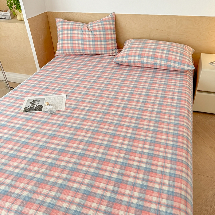 91家纺网 家纺一手货源 找家纺 晓时候 2025新款100%全棉色织水洗棉床单全棉床单纯棉床单 云舒粉