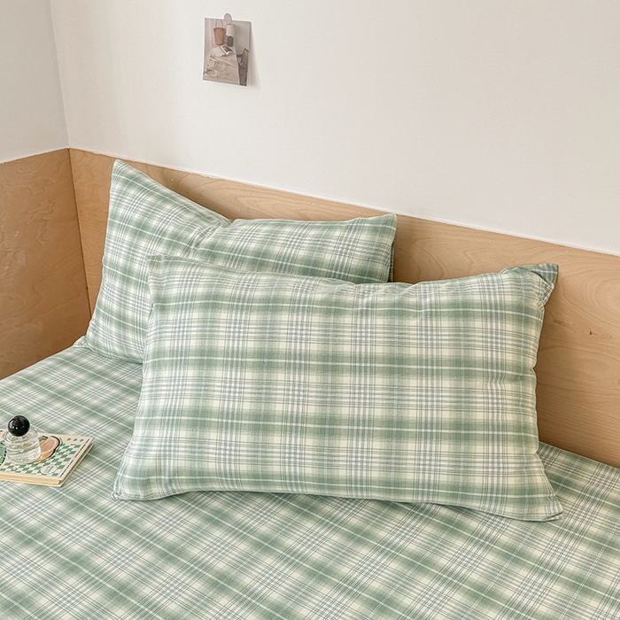 91家纺网 家纺一手货源 找家纺 晓时候 2025新款100%全棉色织水洗棉床单全棉床单纯棉床单 光年绿