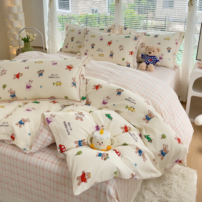 91家纺网 家纺一手货源 找家纺 铭博家纺 新款直播爆款网红全棉四件套13070印花吊边一字绣纯棉被套工艺款 森林精岛