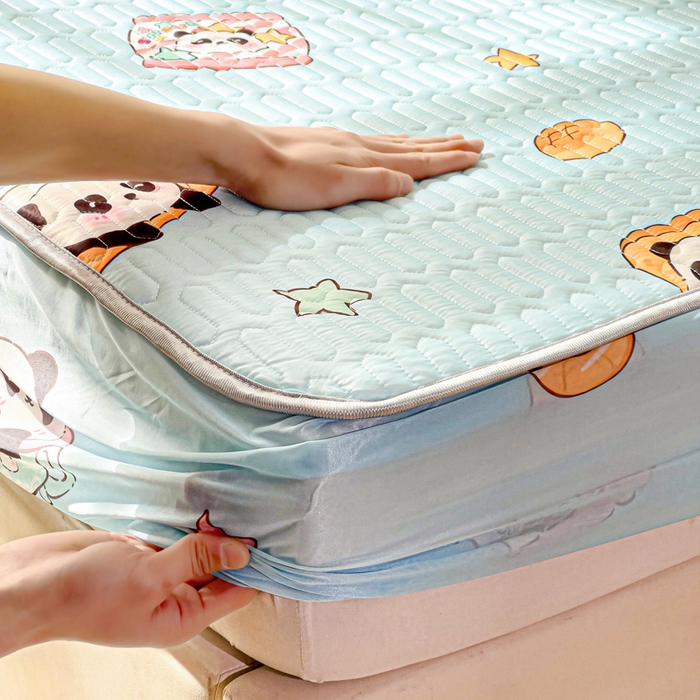 91家纺网 家纺一手货源 找家纺 富馨莱 2025新款A类凉感丝空气纤维凉席床笠款 熊猫宝宝