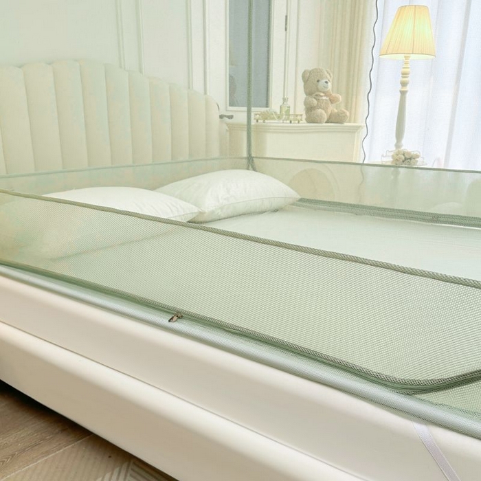 91家纺网 家纺一手货源 找家纺 梦尔佳蚊帐 2025新款双层花边全包围全底款和床笠款三开门蚊帐-863系列青春亮丽 沫绿