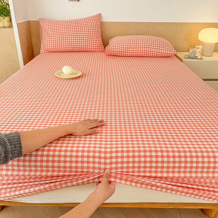 91家纺网 家纺一手货源 找家纺 晓时候 2025新款100%全棉色织水洗棉床笠全棉床笠纯棉床笠 粉小格