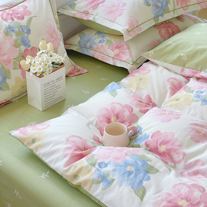 91家纺网 家纺一手货源 找家纺 铭博家纺 新款直播爆款网红全棉四件套13070印花吊边一字绣纯棉被套工艺款 花艺1