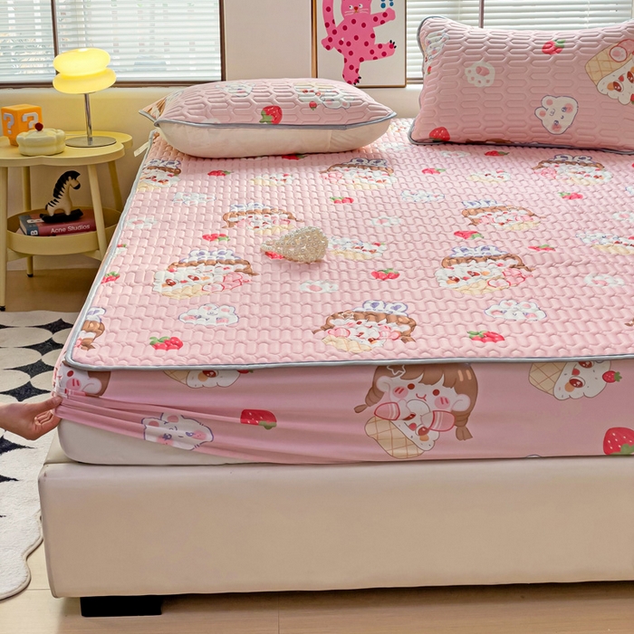 91家纺网 家纺一手货源 找家纺 富馨莱 2025新款A类凉感丝空气纤维凉席床笠款 萌萌女孩