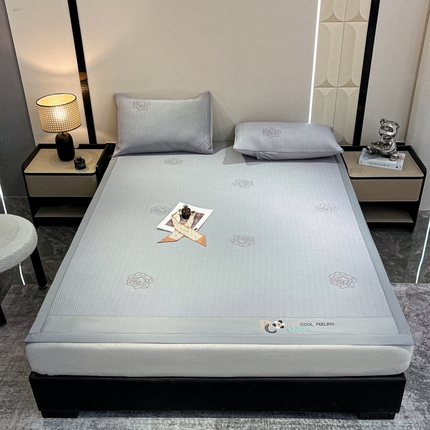 航途席业 2025新款刺绣款凉豆豆凉席 凉豆豆-玫瑰灰色