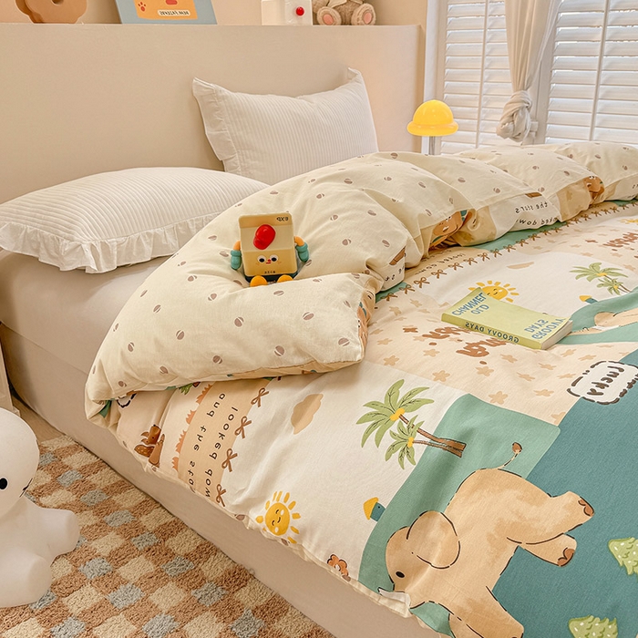 91家纺网 家纺一手货源 找家纺 绵庭家纺 2025新款12868全棉套件单品系列二单被套 玩趣森林