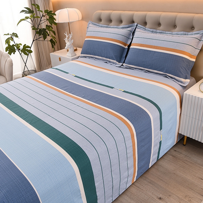 91家纺网 家纺一手货源 找家纺 润淳家居 2025新款老粗布三件套及单品 条致 蓝