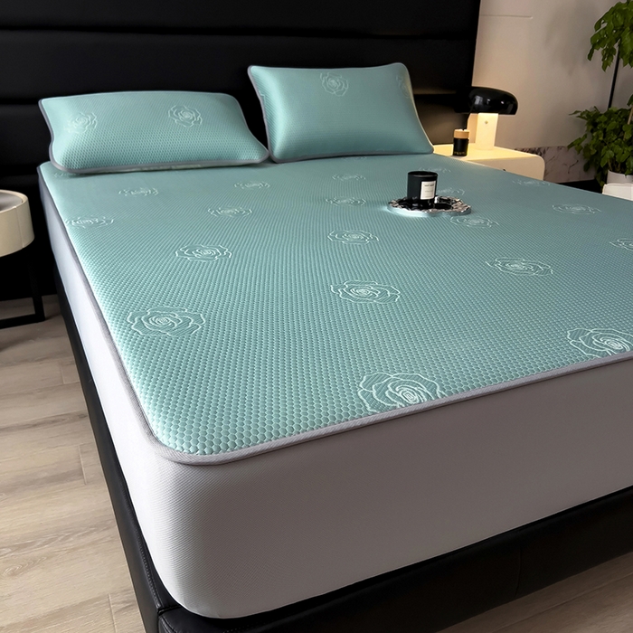 91家纺网 家纺一手货源 找家纺 （总）欧邦 2025新款A类3D提花冰豆豆床笠款凉席