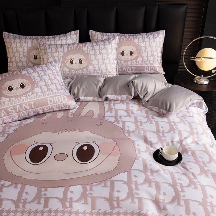 91家纺网 家纺一手货源 找家纺 2025新款水洗真丝数码印花四件套 萌萌兔