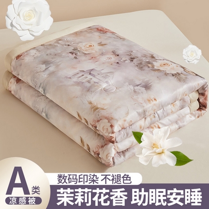 91家纺网 家纺一手货源 找家纺 兴邦 2026新款直播爆款夏被花香凉感数码印花夏凉被空调被可机洗被芯 莫奈花园 卡其