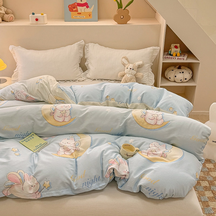 91家纺网 家纺一手货源 找家纺 绵庭家纺 2025新款12868全棉套件单品系列二单被套 月亮兔