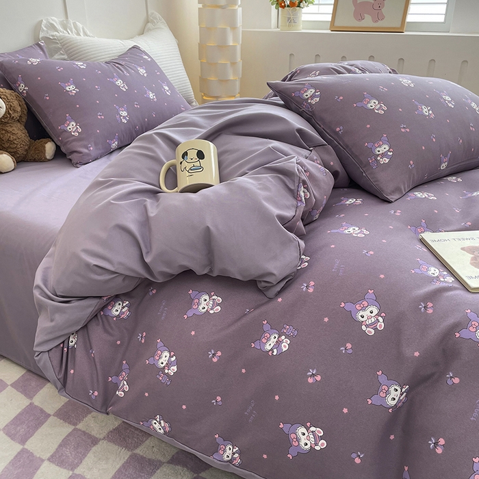 91家纺网 家纺一手货源 找家纺 汣沐生活 2025新款针织棉印花款四件套 库洛米-紫