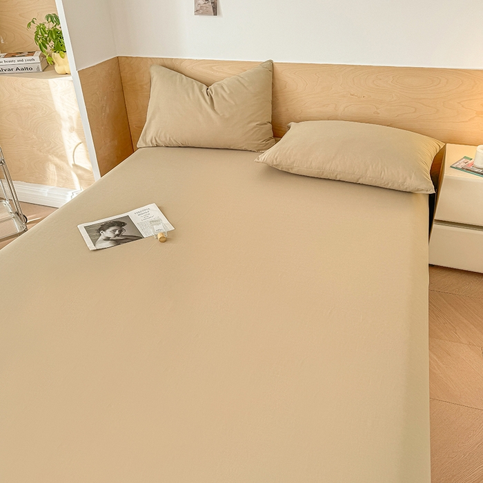 91家纺网 家纺一手货源 找家纺 晓时候 2025新款100%全棉色织水洗棉床单全棉床单纯棉床单 卡其