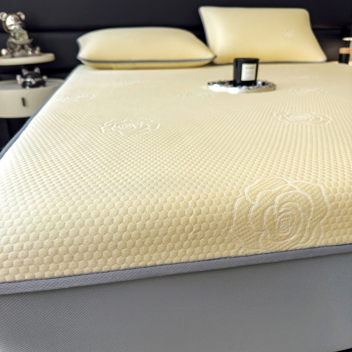 91家纺网 家纺一手货源 找家纺 欧邦 2025新款A类3D提花冰豆豆床笠款凉席 床笠款-柠檬黄