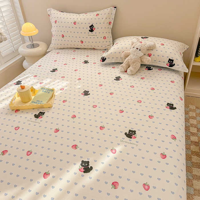 91家纺网 家纺一手货源 找家纺 2025新款12868全棉套件单品系列二单床笠 甜心蜜趣