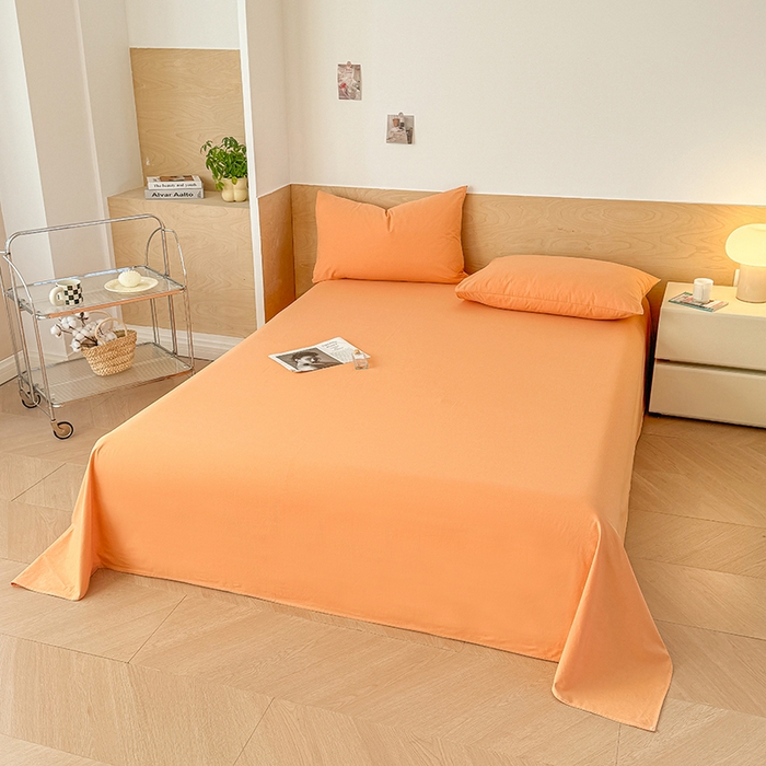 91家纺网 家纺一手货源 找家纺 晓时候 2025新款100%全棉色织水洗棉床单全棉床单纯棉床单 果橙