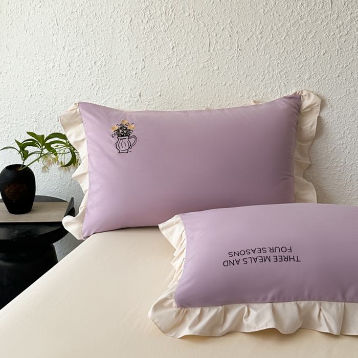 91家纺网 家纺一手货源 找家纺 汣沐生活 2025新款亲肤绣花花边四件套 香芋紫-香槟-田园生活