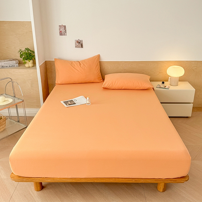 91家纺网 家纺一手货源 找家纺 晓时候 2025新款100%全棉色织水洗棉床笠全棉床笠纯棉床笠 果橙