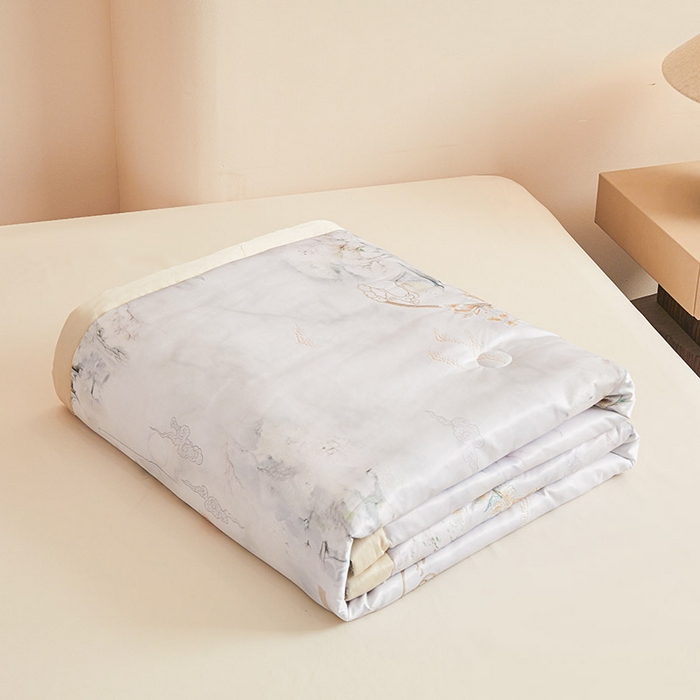 91家纺网 家纺一手货源 找家纺 兴邦 2026新款直播爆款夏被花香凉感数码印花夏凉被空调被可机洗被芯 兰亭序