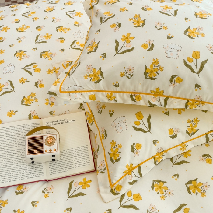 91家纺网 家纺一手货源 找家纺 铭博家纺 新款直播爆款网红全棉四件套13070印花吊边一字绣纯棉被套工艺款 花园兔