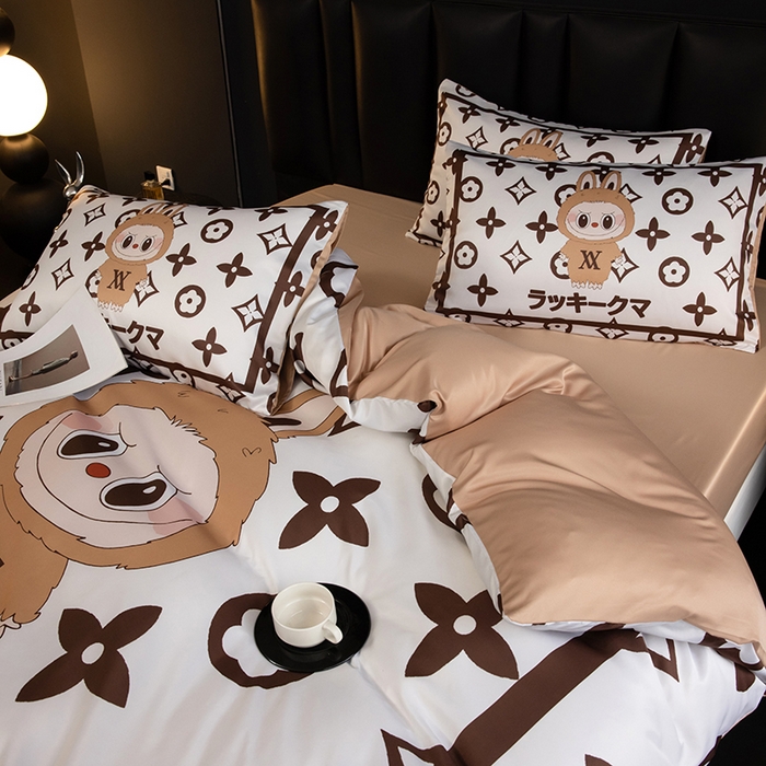 91家纺网 家纺一手货源 找家纺 2025新款水洗真丝数码印花四件套 路易兔