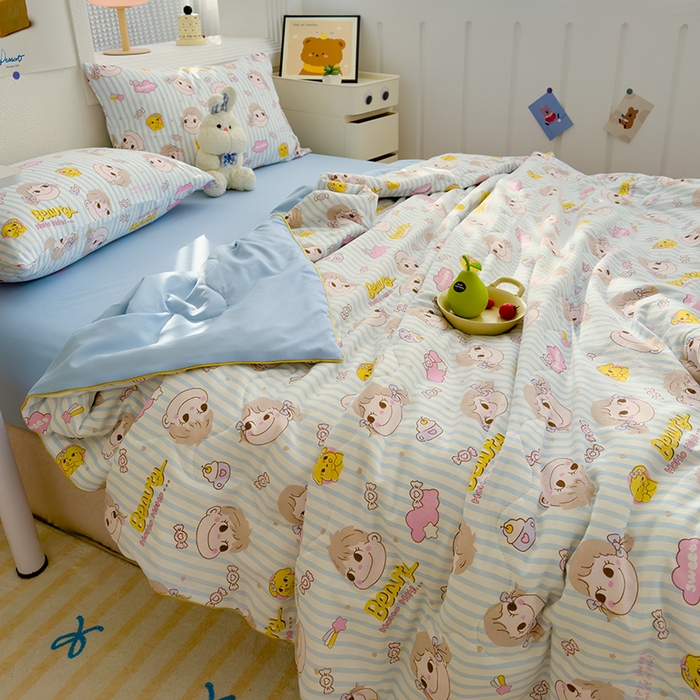 91家纺网 家纺一手货源 找家纺 太阳树家纺 2025新款A类母婴级双层纱大豆被大豆纤维夏被 不二家