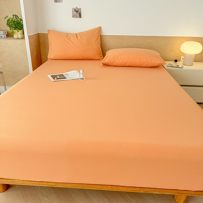 91家纺网 家纺一手货源 找家纺 晓时候 2025新款100%全棉色织水洗棉床笠全棉床笠纯棉床笠 果橙