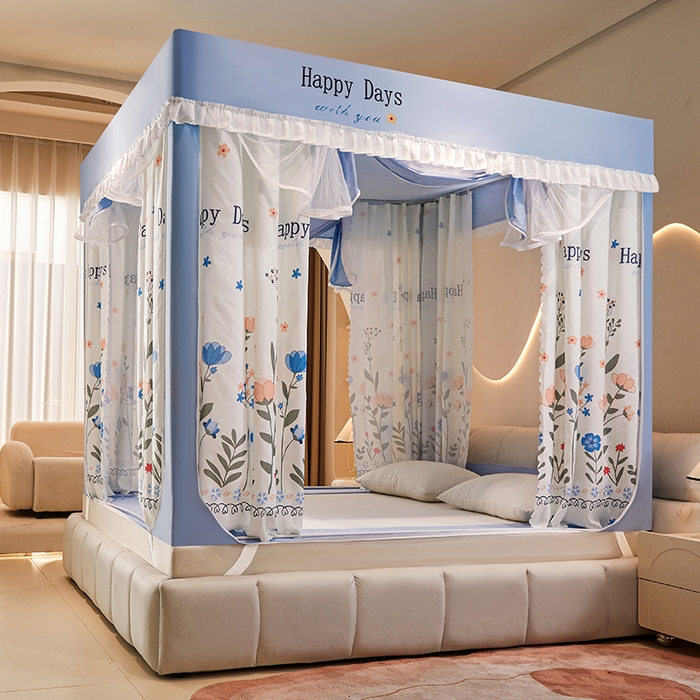 91家纺网 家纺一手货源 找家纺 锦逸家居 2025新款坐床式防摔遮光蚊帐 花开烂漫-遮光