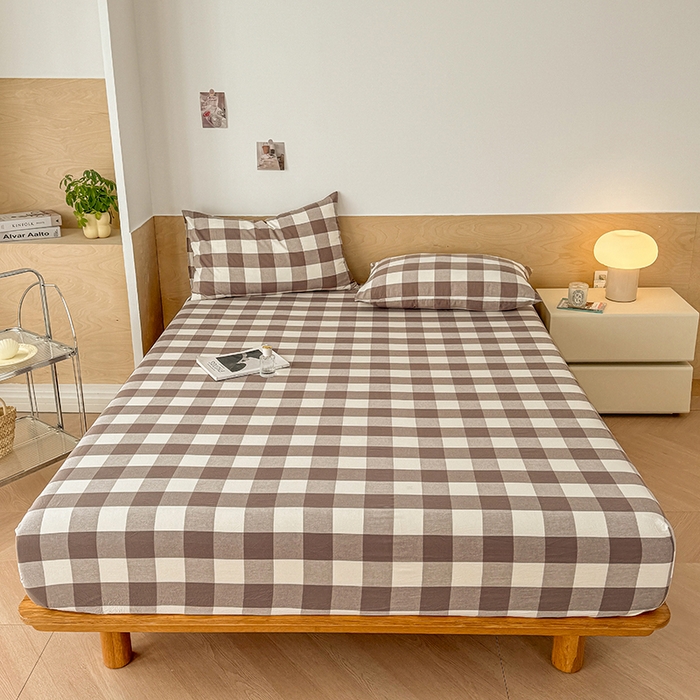 91家纺网 家纺一手货源 找家纺 晓时候 2025新款100%全棉色织水洗棉床笠全棉床笠纯棉床笠 灰中格