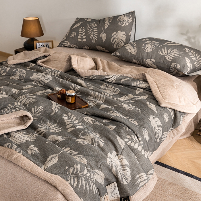 91家纺网 家纺一手货源 找家纺 吾诺 2025新建全棉印花泡泡双层纱大豆夏被子被芯全棉夏被四件套夏凉被空调被 北欧森林