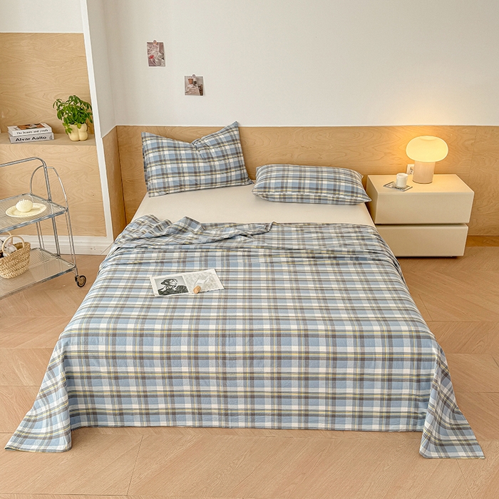 91家纺网 家纺一手货源 找家纺 晓时候 2025新款100%全棉色织水洗棉床单全棉床单纯棉床单 简兮蓝