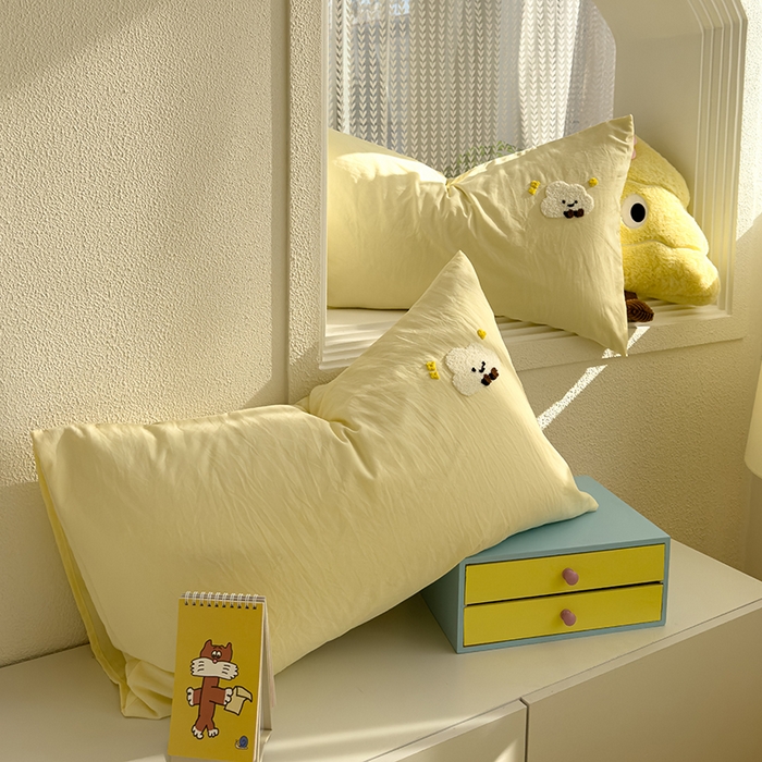 91家纺网 家纺一手货源 找家纺 曼谷家纺 2025新款软糯毛巾绣水洗棉床单床笠枕套纯色床单床笠枕套单品 小白云-芝士