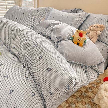 绵庭家纺 2025新款12868全棉套件单品系列二四件套 樱姿-灰