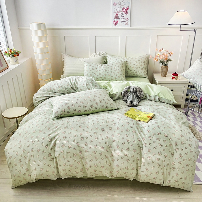 91家纺网 家纺一手货源 找家纺 汣沐生活 2025新款针织棉印花款四件套 蔓春