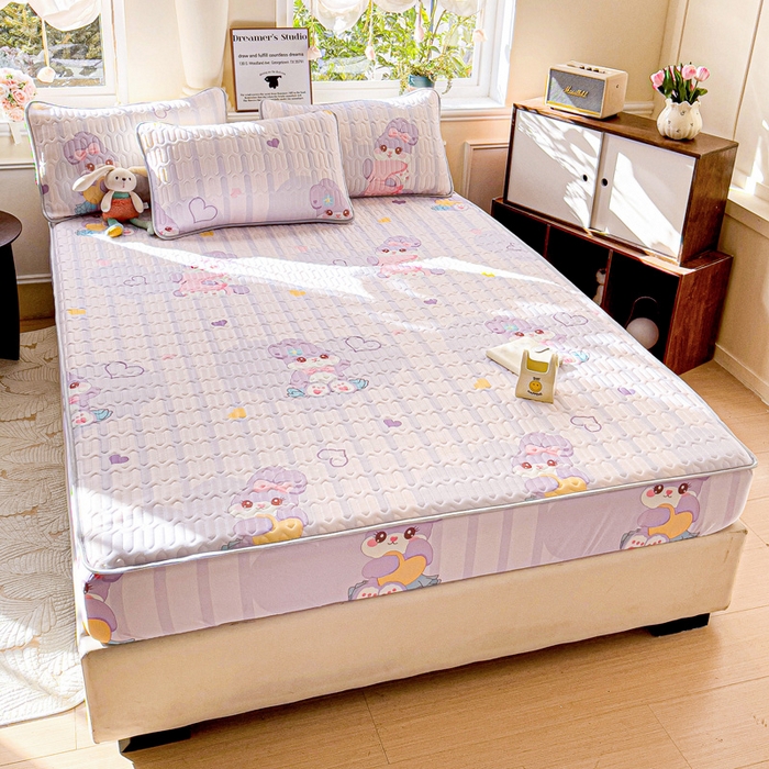 91家纺网 家纺一手货源 找家纺 富馨莱 2025新款A类凉感丝空气纤维凉席床笠款 菲菲兔-紫