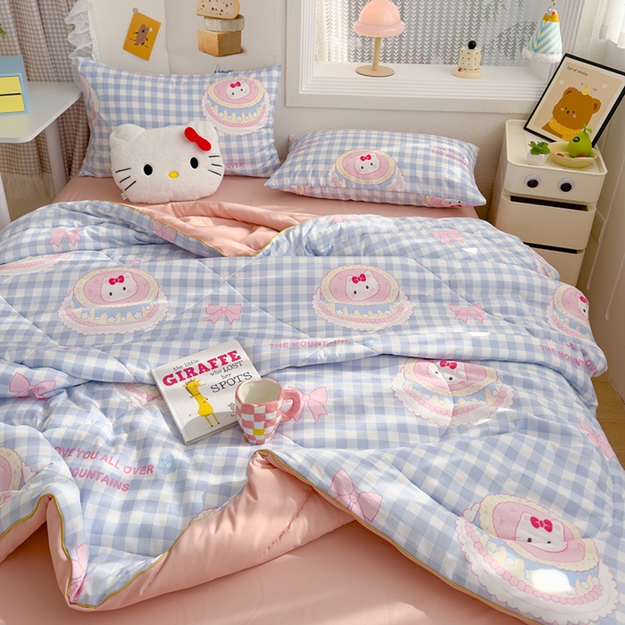 91家纺网 家纺一手货源 找家纺 太阳树家纺 2025新款A类母婴级双层纱大豆被大豆纤维夏被 蛋糕猫