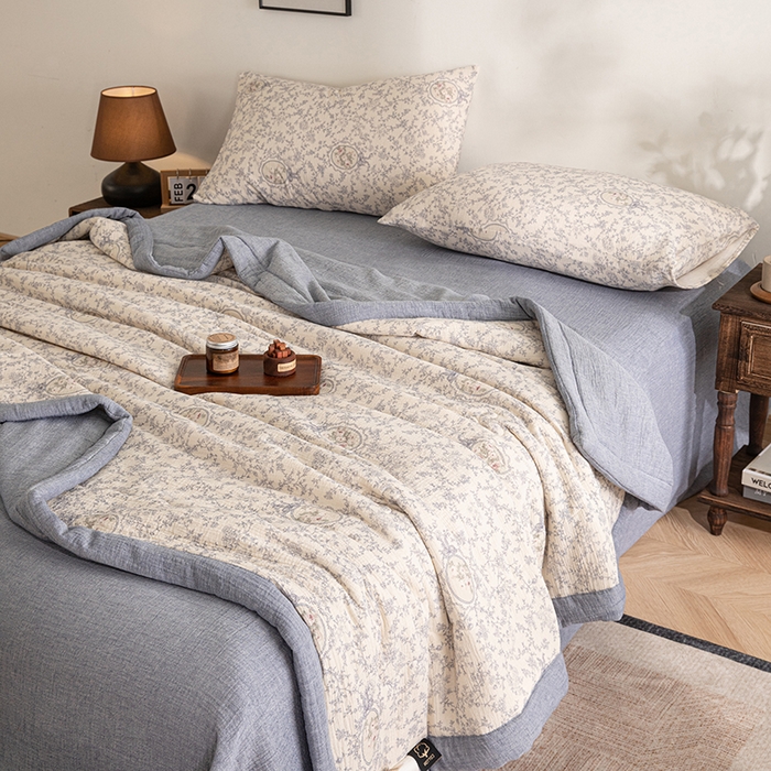 91家纺网 家纺一手货源 找家纺 吾诺 2025新建全棉印花泡泡双层纱大豆夏被子被芯全棉夏被四件套夏凉被空调被 丽芙