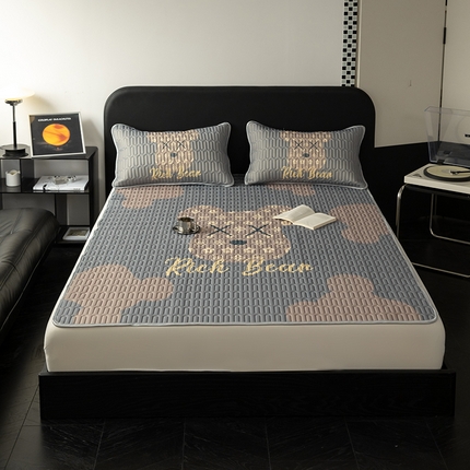 圣比熊 2025新款大版印花纯色0.5乳胶凉席床笠款床裙款凉席三件套 床单款-暴富熊