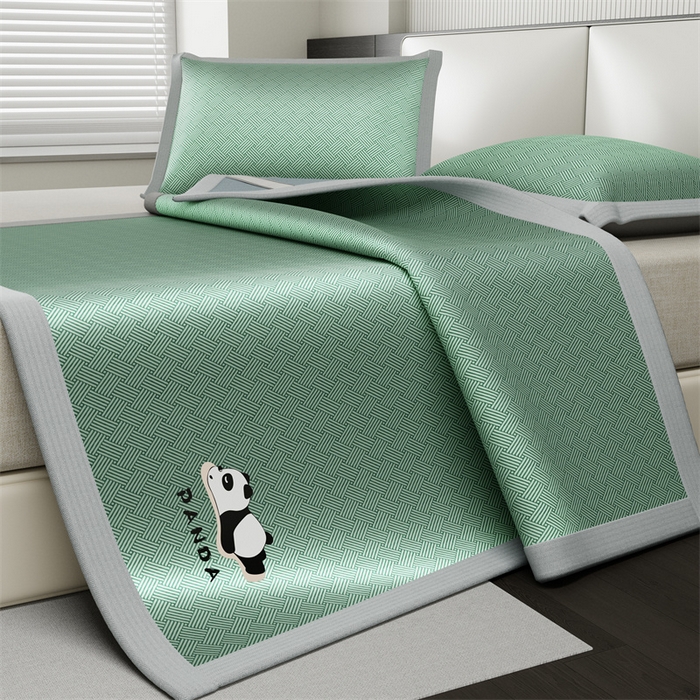 91家纺网 家纺一手货源 找家纺 叠派家纺  2025新款5A抗菌A类冰丝凉席-饼干花熊猫款 熊猫-绿色