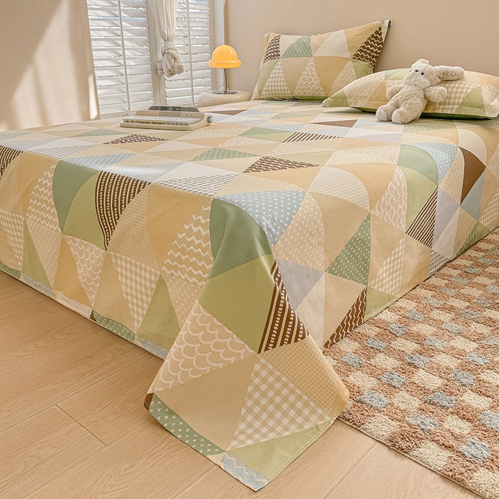 91家纺网 家纺一手货源 找家纺 绵庭家纺 2025新款12868全棉套件单品系列二单床单 云峰-绿