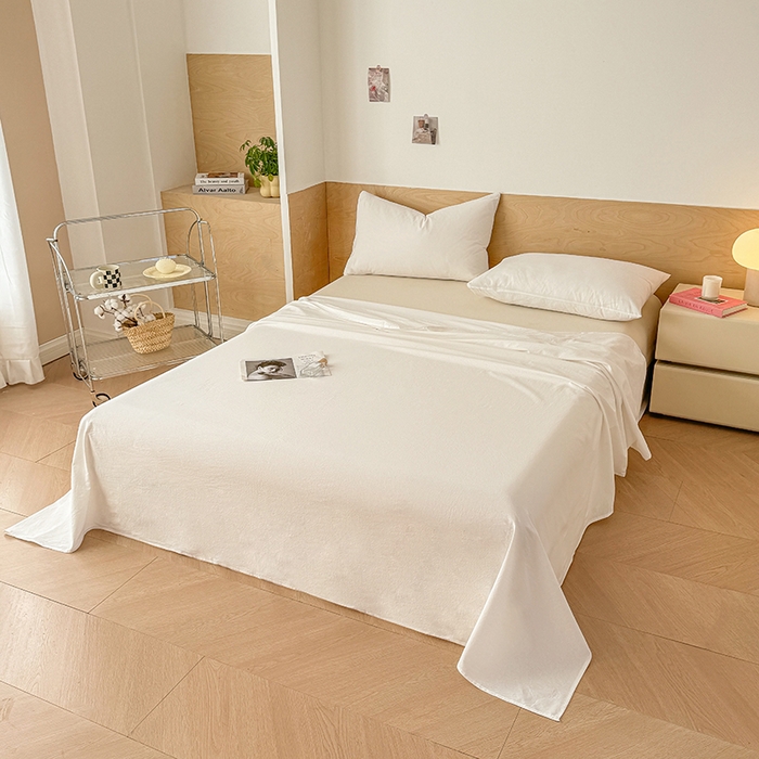 91家纺网 家纺一手货源 找家纺 晓时候 2025新款100%全棉色织水洗棉床单全棉床单纯棉床单 本白