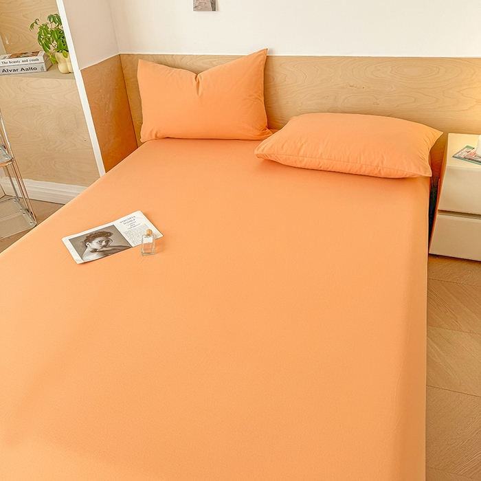 91家纺网 家纺一手货源 找家纺 晓时候 2025新款100%全棉色织水洗棉床单全棉床单纯棉床单 果橙