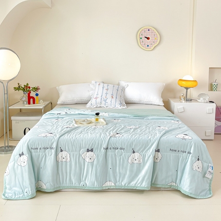 悦织湾家纺2025新款冰丝冰激凌夏被 简约狗-绿